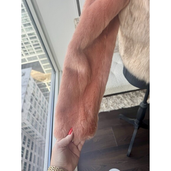 ASOS Pink & Cream Cropped Faux Fur Soft Zip Front Jacket Size 10 Medium NEW! - Picture 2 of 6